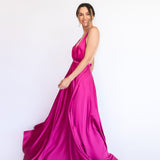 Vestido Longo em Cetim com Decote Profundo e Costas Abertas – REF: EG19