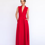 Vestido Longo em Crepe Estilo Alfaiataria com Decote V – REF: EG50