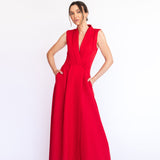 Vestido Longo em Crepe Estilo Alfaiataria com Decote V – REF: EG50