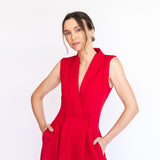 Vestido Longo em Crepe Estilo Alfaiataria com Decote V – REF: EG50