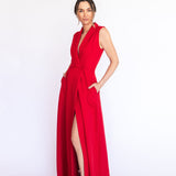 Vestido Longo em Crepe Estilo Alfaiataria com Decote V – REF: EG50