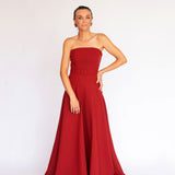 Vestido Longo em Crepe com Cintura Baixa, Cinto Forrado e Saia Godê – REF: OD63CP