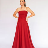Vestido Longo em Crepe com Cintura Baixa, Cinto Forrado e Saia Godê – REF: OD63CP