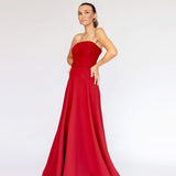 Vestido Longo em Crepe com Cintura Baixa, Cinto Forrado e Saia Godê – REF: OD63CP