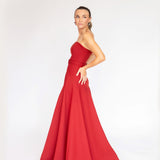 Vestido Longo em Crepe com Cintura Baixa, Cinto Forrado e Saia Godê – REF: OD63CP