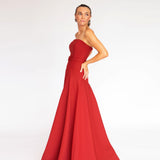 Vestido Longo em Crepe com Cintura Baixa, Cinto Forrado e Saia Godê – REF: OD63CP