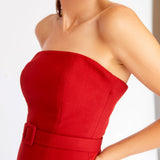 Vestido Longo em Crepe com Cintura Baixa, Cinto Forrado e Saia Godê – REF: OD63CP