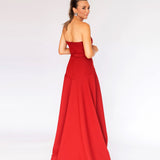 Vestido Longo em Crepe com Cintura Baixa, Cinto Forrado e Saia Godê – REF: OD63CP