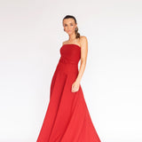 Vestido Longo em Crepe com Cintura Baixa, Cinto Forrado e Saia Godê – REF: OD63CP