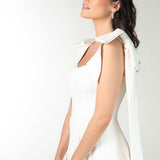 Vestido Longo em Crepe com Laços-Capa nas Alças Removíveis – REF: OD75