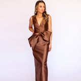 Vestido Longo em Zibeline com Decote V e Meio Laço – REF: OD97