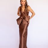 Vestido Longo em Zibeline com Decote V e Meio Laço – REF: OD97