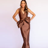 Vestido Longo em Zibeline com Decote V e Meio Laço – REF: OD97