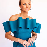 Vestido Longo em Crepe com Ondas Esculturais Removíveis – REF: OD94_LONGO