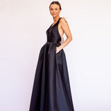 Vestido Longo em Zibeline Bicolor com Laços Imponentes – REF: OD101