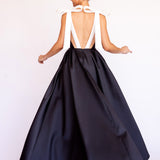 Vestido Longo em Zibeline Bicolor com Laços Imponentes – REF: OD101