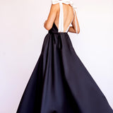 Vestido Longo em Zibeline Bicolor com Laços Imponentes – REF: OD101