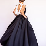 Vestido Longo em Zibeline Bicolor com Laços Imponentes – REF: OD101