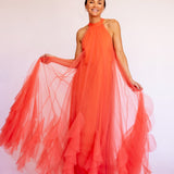 Vestido Longo em Tule Fluido com Gola Halter – REF: OD72