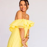 Vestido Longo em Musseline Fluida Amplo com Babados Ombro a Ombro – REF: OD89
