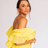 Vestido Longo em Musseline Fluida Amplo com Babados Ombro a Ombro – REF: OD89
