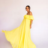 Vestido Longo em Musseline Fluida Amplo com Babados Ombro a Ombro – REF: OD89