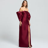 Vestido Longo em Zibeline com Mangas Volumosas e Super Fenda – REF: OD67