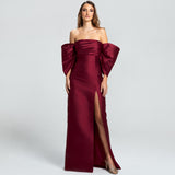 Vestido Longo em Zibeline com Mangas Volumosas e Super Fenda – REF: OD67