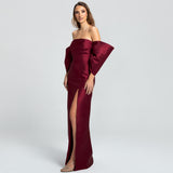 Vestido Longo em Zibeline com Mangas Volumosas e Super Fenda – REF: OD67