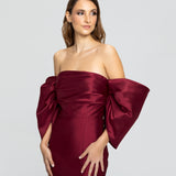 Vestido Longo em Zibeline com Mangas Volumosas e Super Fenda – REF: OD67
