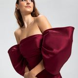 Vestido Longo em Zibeline com Mangas Volumosas e Super Fenda – REF: OD67