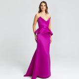 Vestido Longo em Zibeline com Peplum e Decote em Pontas – REF: OD60