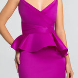 Vestido Longo em Zibeline com Peplum e Decote em Pontas – REF: OD60
