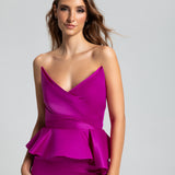 Vestido Longo em Zibeline com Peplum e Decote em Pontas – REF: OD60