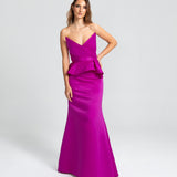 Vestido Longo em Zibeline com Peplum e Decote em Pontas – REF: OD60