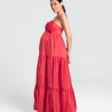 Vestido Longo em Tafetá Tomara que Caia com Saia em Camadas – REF: EG41