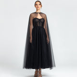 Vestido Longo em Tule com Corselet e Capa Charmosa – REF: OD70