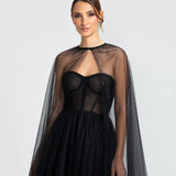 Vestido Longo em Tule com Corselet e Capa Charmosa – REF: OD70
