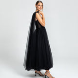 Vestido Longo em Tule com Corselet e Capa Charmosa – REF: OD70
