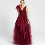 Vestido Longo em Tule Drapeado com Saia Volumosa Assimétrica – REF: EG44