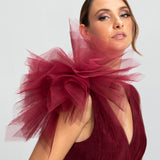 Vestido Longo em Tule Drapeado com Saia Volumosa Assimétrica – REF: EG44
