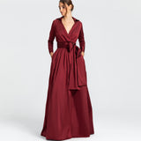 Vestido Longo em Tafeta Estilo Chemise com Laço na Cintura – REF: OD64