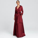 Vestido Longo em Tafeta Estilo Chemise com Laço na Cintura – REF: OD64