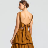 Vestido Longo em Tafetá com Costas Abertas e Laço – REF: EG32TFT