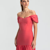 Vestido Longo em Tafetá Ombro a Ombro Cadeirão e Saia Franzida – REF: EG25