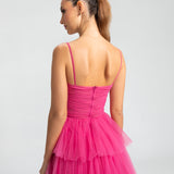 Vestido Midi em Tule com Corselet e Saia Fluida – REF: EG51MD
