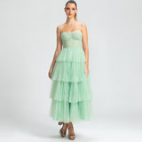Vestido Midi em Tule com Corselet e Saia Fluida – REF: EG51MD