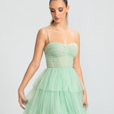 Vestido Midi em Tule com Corselet e Saia Fluida – REF: EG51MD