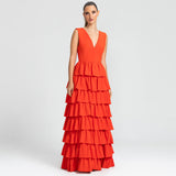 Vestido Longo em Crepe com Babados Estruturados – REF: EG49
