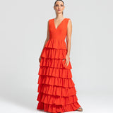 Vestido Longo em Crepe com Babados Estruturados – REF: EG49
